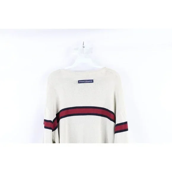 NOS Vintage Phat Farm Mens XL Striped Spell Out Script Marled Knit Sweater Cream